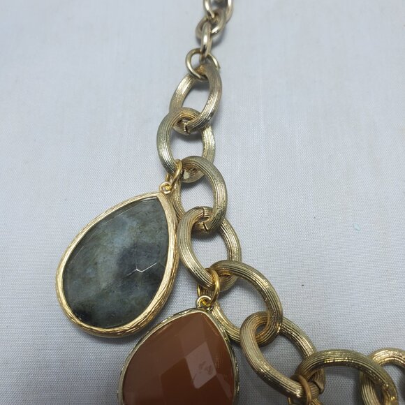 Bijou gold chain with teardrop stones orange and translucent blue - Picture 7 of 8